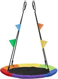 Dārza šūpoles Bocianie Gniazdo XL, 100 cm, 150 kg, daudzkrāsainas, krāsainas karodziņi