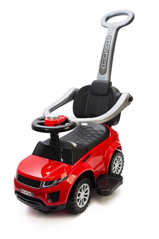 2-in-1 bērnu braucamrīks ar signālhornu un vadības ierīci – sarkans, drošs pirmais transportlīdzeklis ar regulējamu atzveltni un mantu glabāšanas nodalījumu