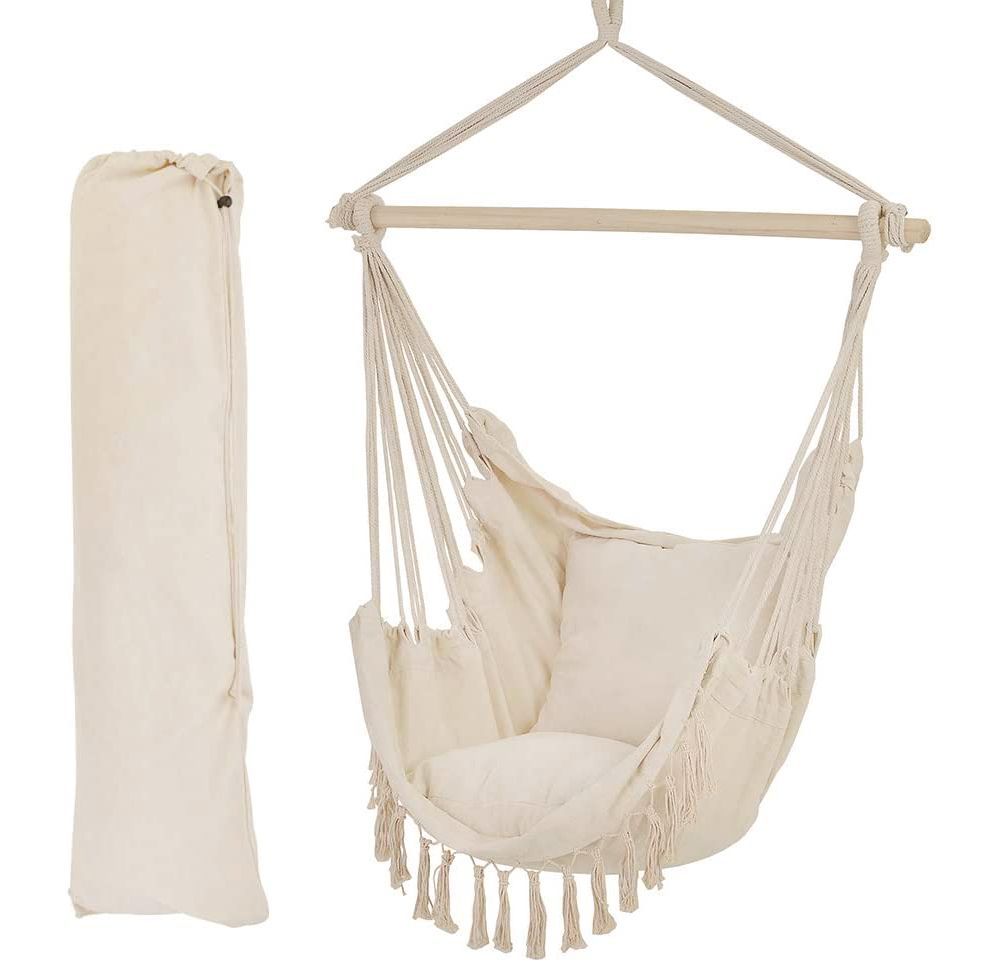 Dārza šūpoles, Brazīlijas piekārtais krēsls ar spilveniem 130 kg, smilškrāsas