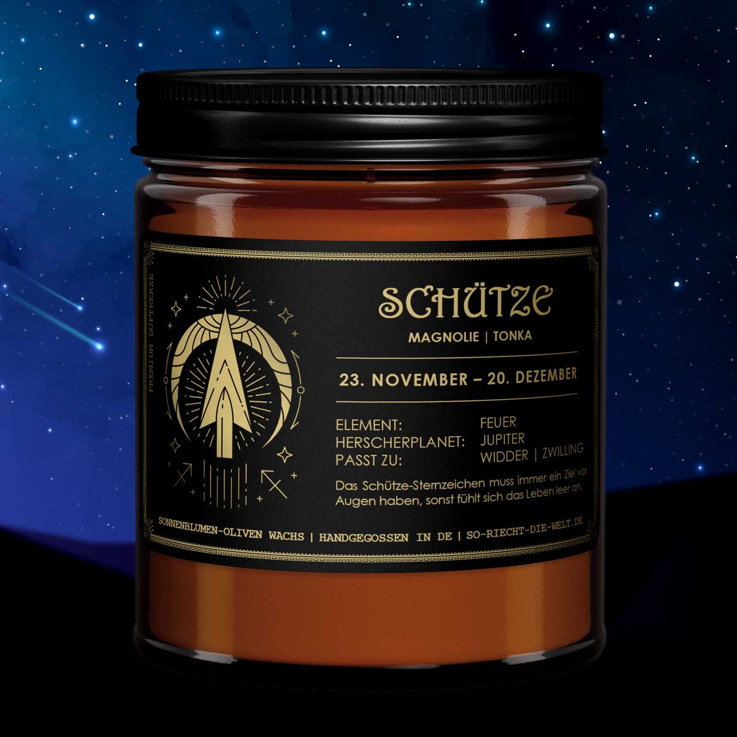 Strēlnieka zodiaka svece – magnolija un tonka. 