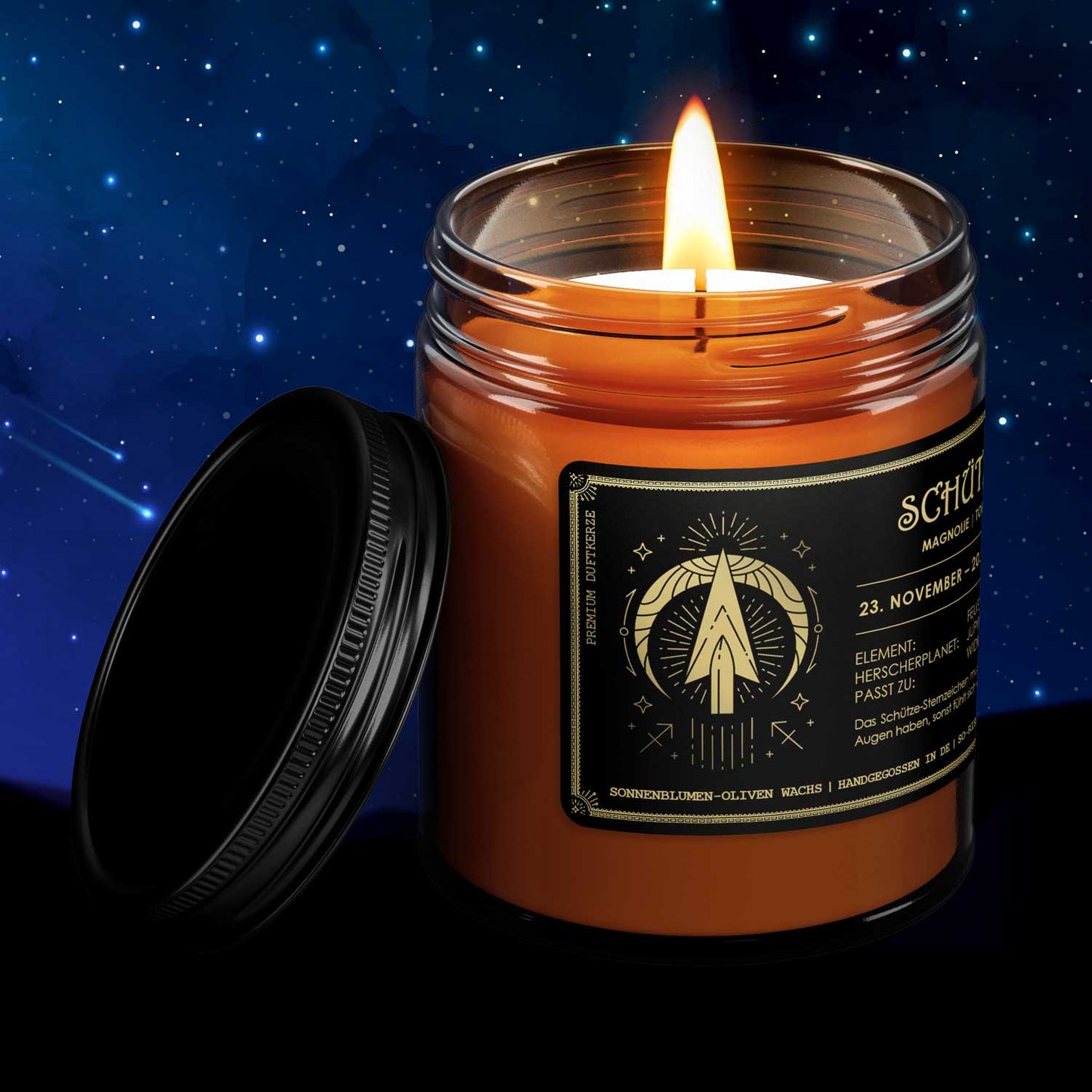 Strēlnieka zodiaka svece – magnolija un tonka. 