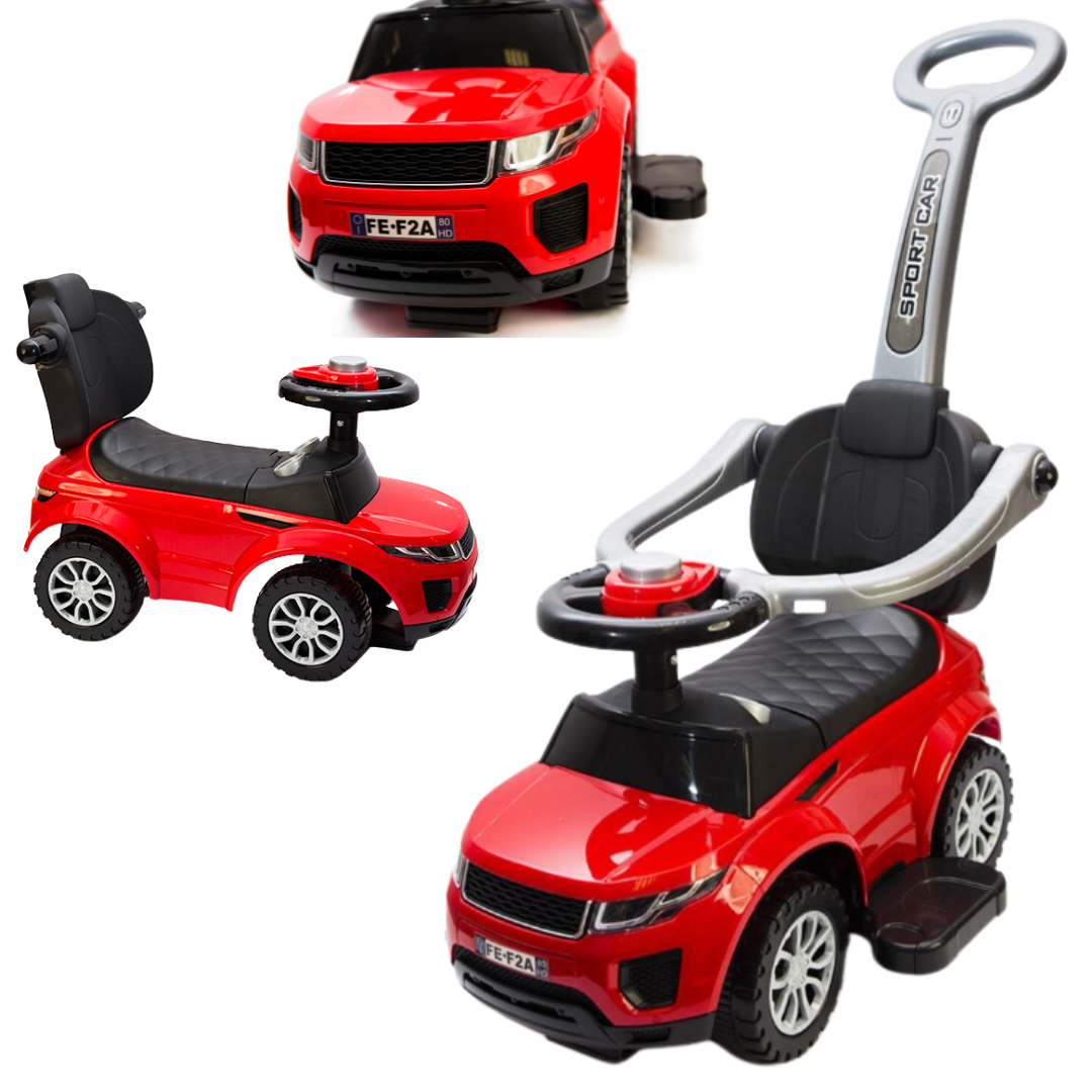 2-in-1 bērnu braucamrīks ar signālhornu un vadības ierīci – sarkans, drošs pirmais transportlīdzeklis ar regulējamu atzveltni un mantu glabāšanas nodalījumu